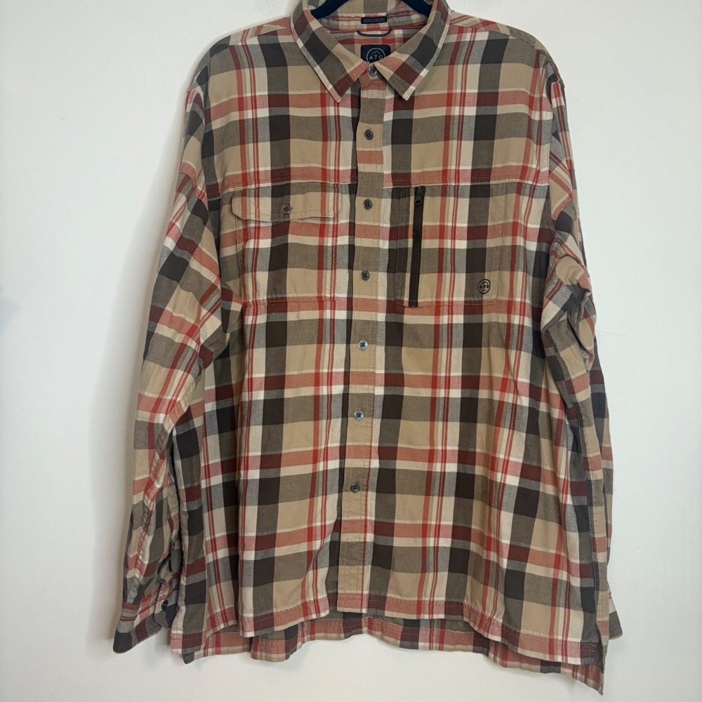ATG by Wrangler All Terrain Gear Plaid Flannel Shirt Mens XXL Organic Cotton Tan